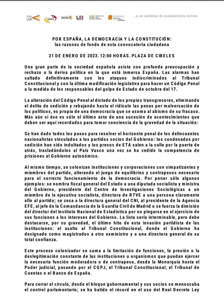 La Sociedad Civil-MANIFESTACIONES DE LOS DIAS 21-MADRID Y 22-BARCELONA.