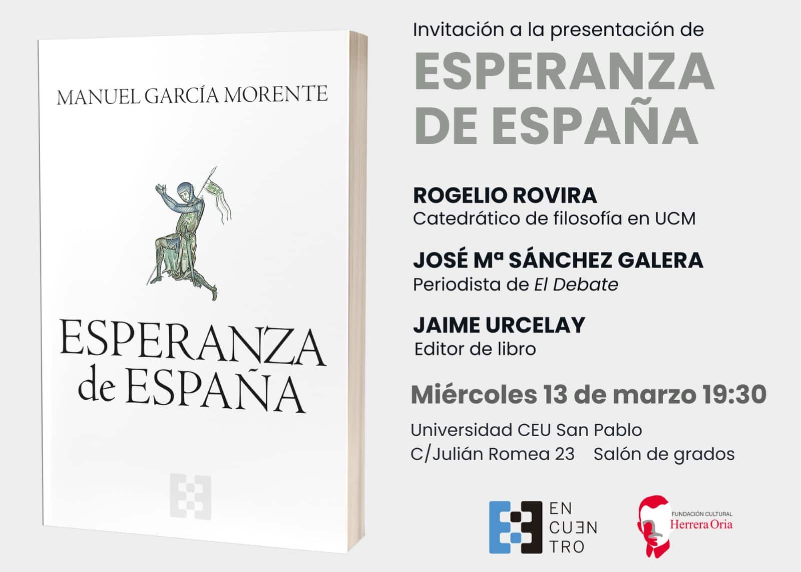 Invitación a la presentación del libro: Esperanza de España