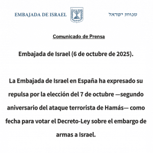 Comunicado de la Embajada de Israel (6 de octubre de 2025).