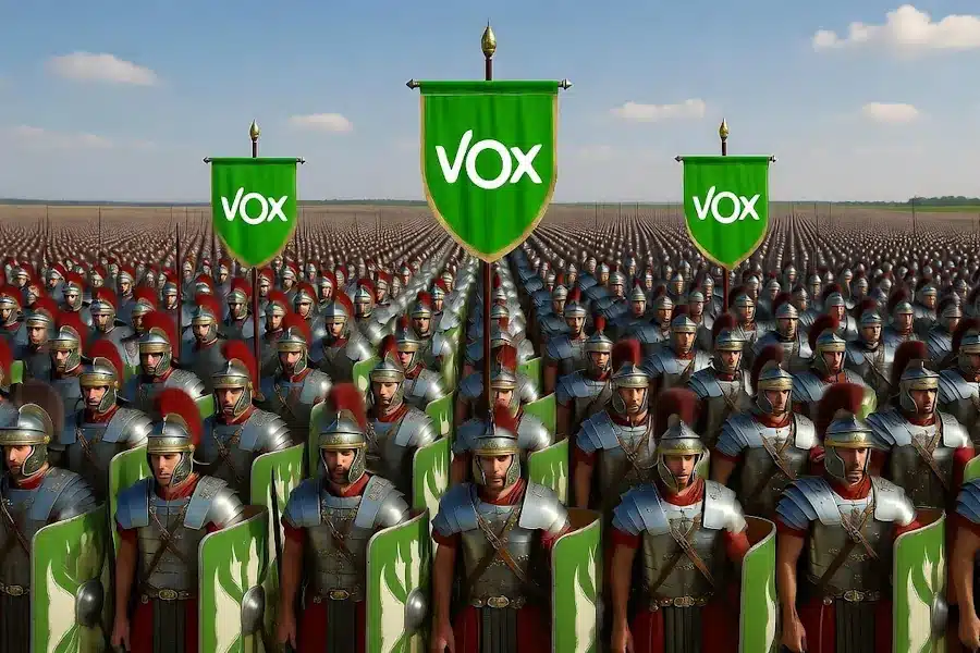 VOX en la Junta de Andalucía. VOX representado como una legión romana.