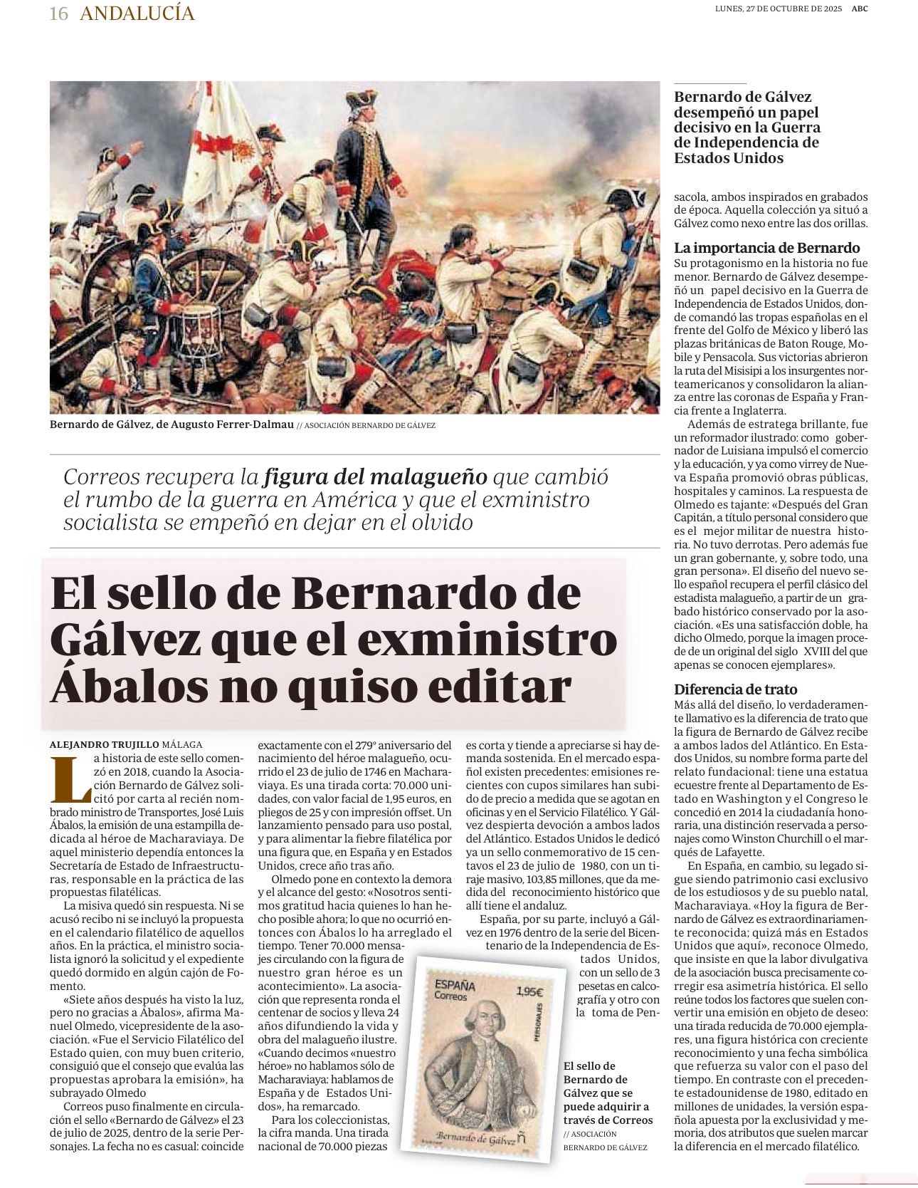Un sello dedicado al héroe  Bernardo de Gálvez.