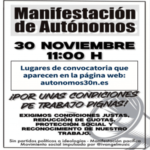 El 30 de noviembre a las 11:00h se celebra una manifestación de autómomos en toda España
