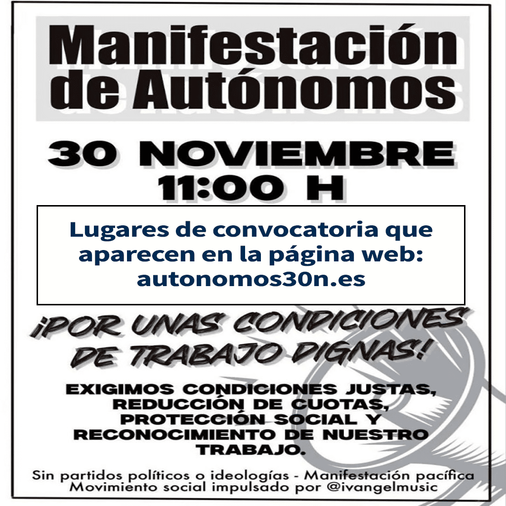 El 30 de noviembre a las 11:00h se celebra una manifestación de autómomos en toda España