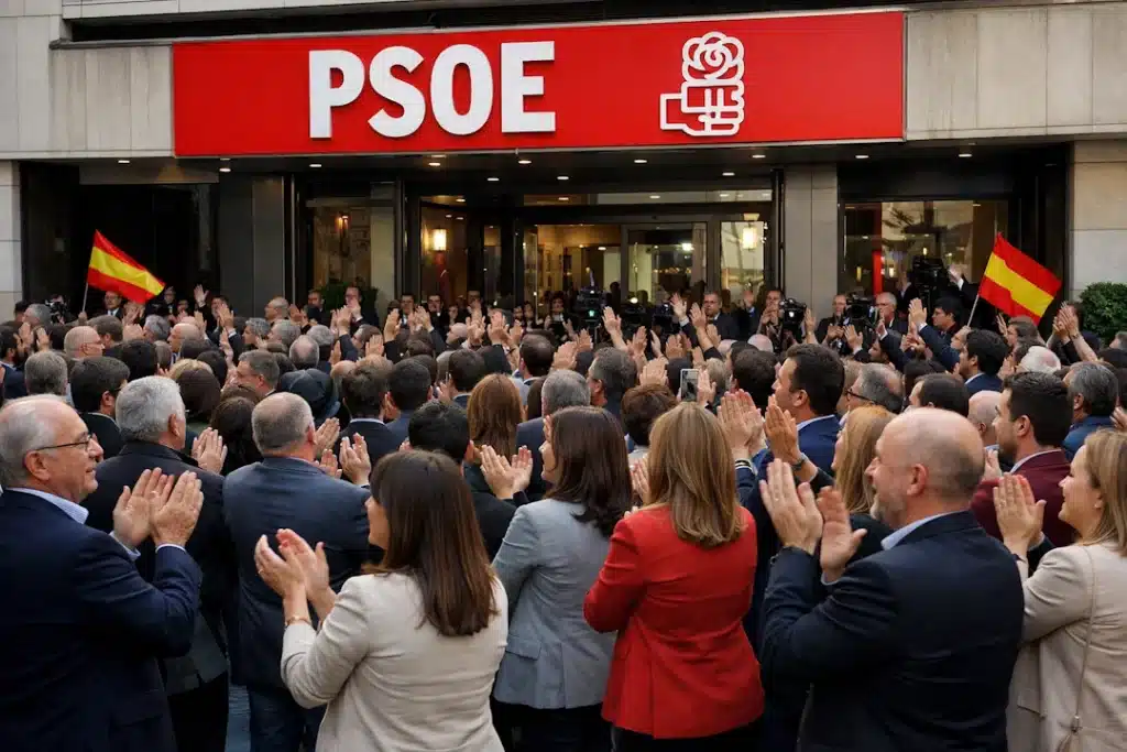 A qué PSOE admiras, Juanma. Gente aplaudiendo en la sede del PSOE.