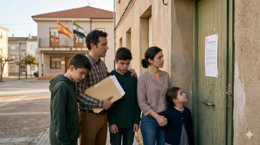 El extraño concepto de proteger empobreciendo. Familia española pidiendo una ayuda.