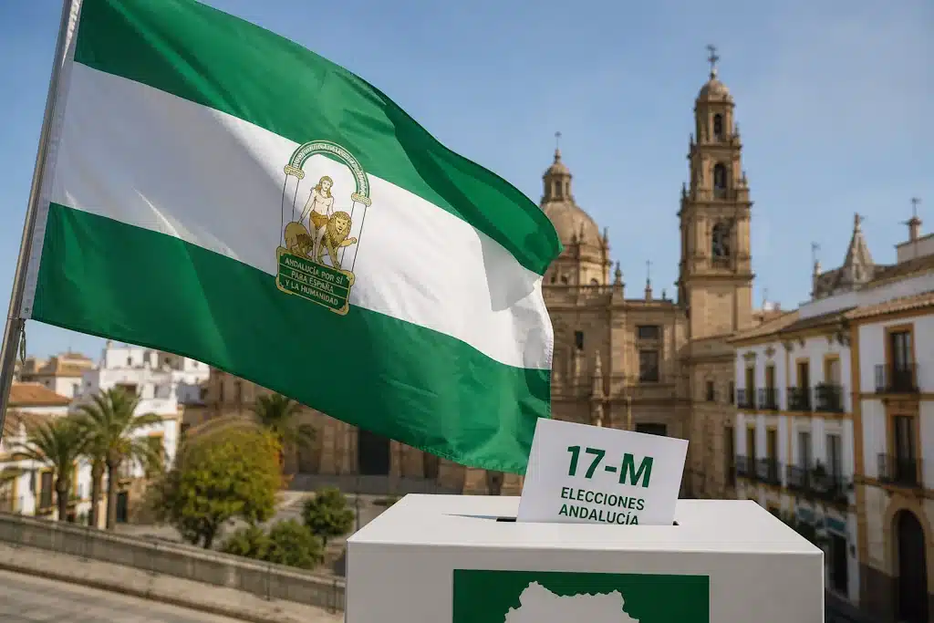 Encuesta. Estás a favor de la Prioridad Nacional en Andalucía. Urna y bandera de Andalucía