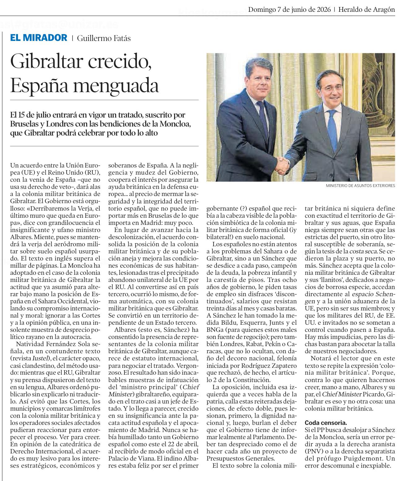 Gibraltar crecido, España menguada
